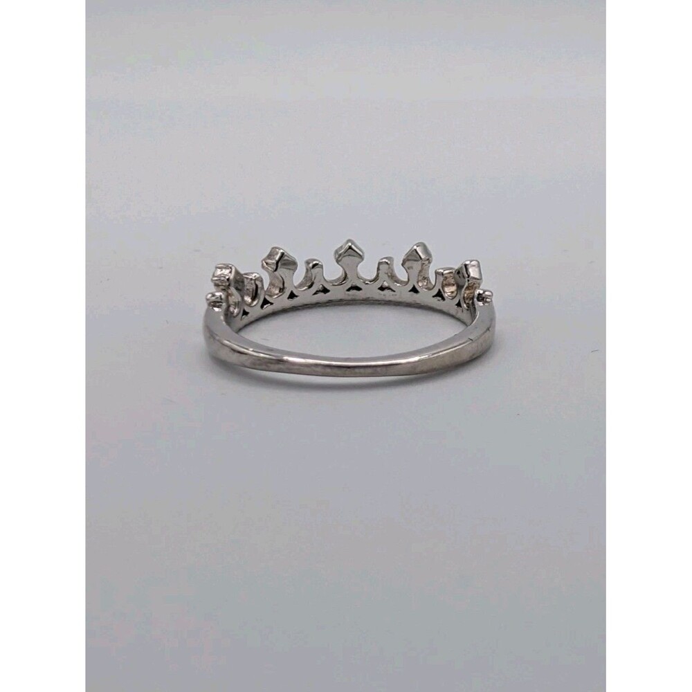 925 Sterling Silver Princess Tiara Crown Ring Milgrain Dainty Minimal - Picture 5 of 10